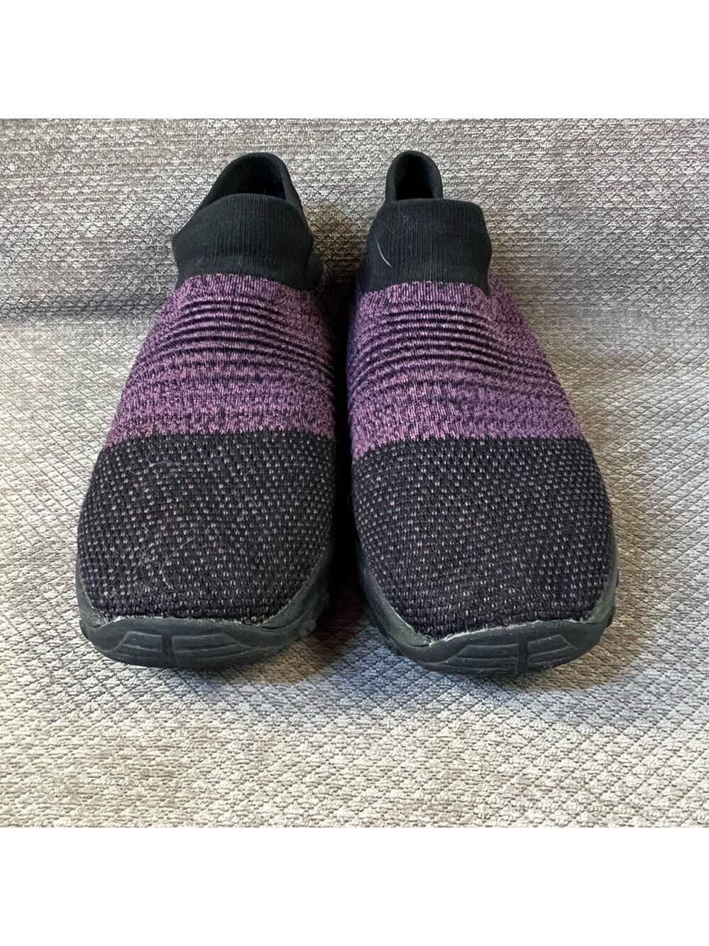 STQ Purple & Black Sock Sneakers Air Cushion Mesh Casual Walking Slip on sz 9.5